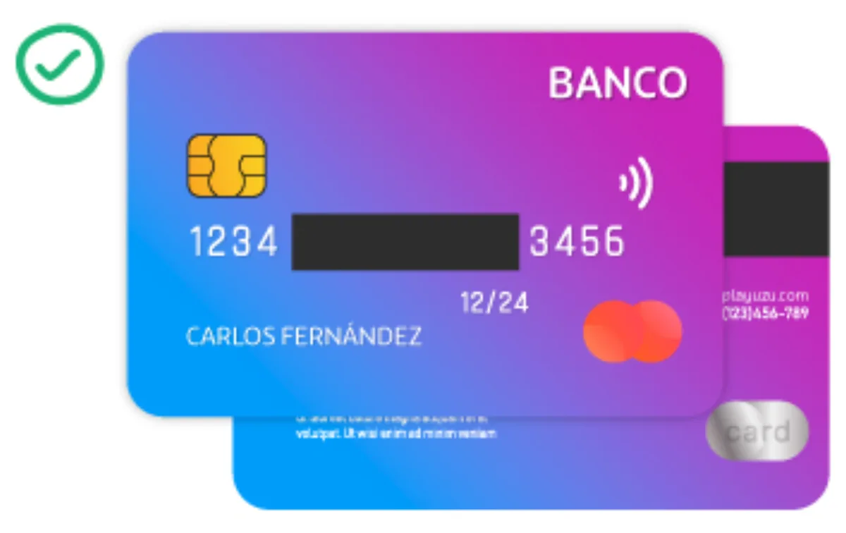 Ejemplo de tarjeta bancaria aceptada según su guía de verificación